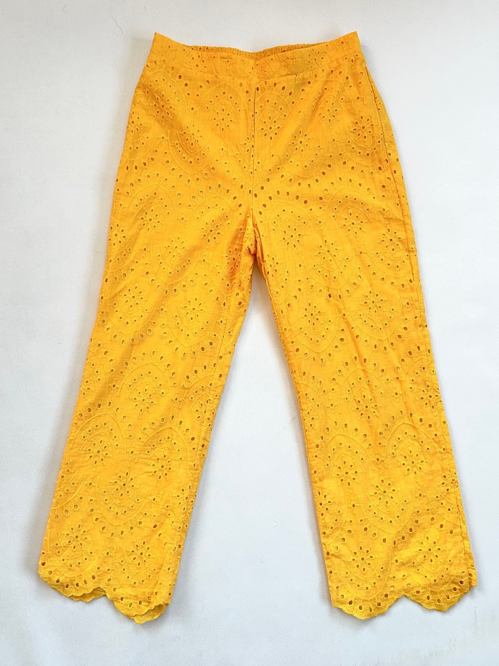 LALAVON YELLOW EMBROIDERED EYELET 100% COTTON PREPPY CROP TOP AND PANT SET SzM - Picture 7 of 14